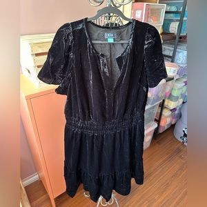 Plus size black velvet mini dress